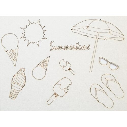 Summertime, fagyik, papucs, szemüveg, napernyő, napocska 145x195x1 mm táblán